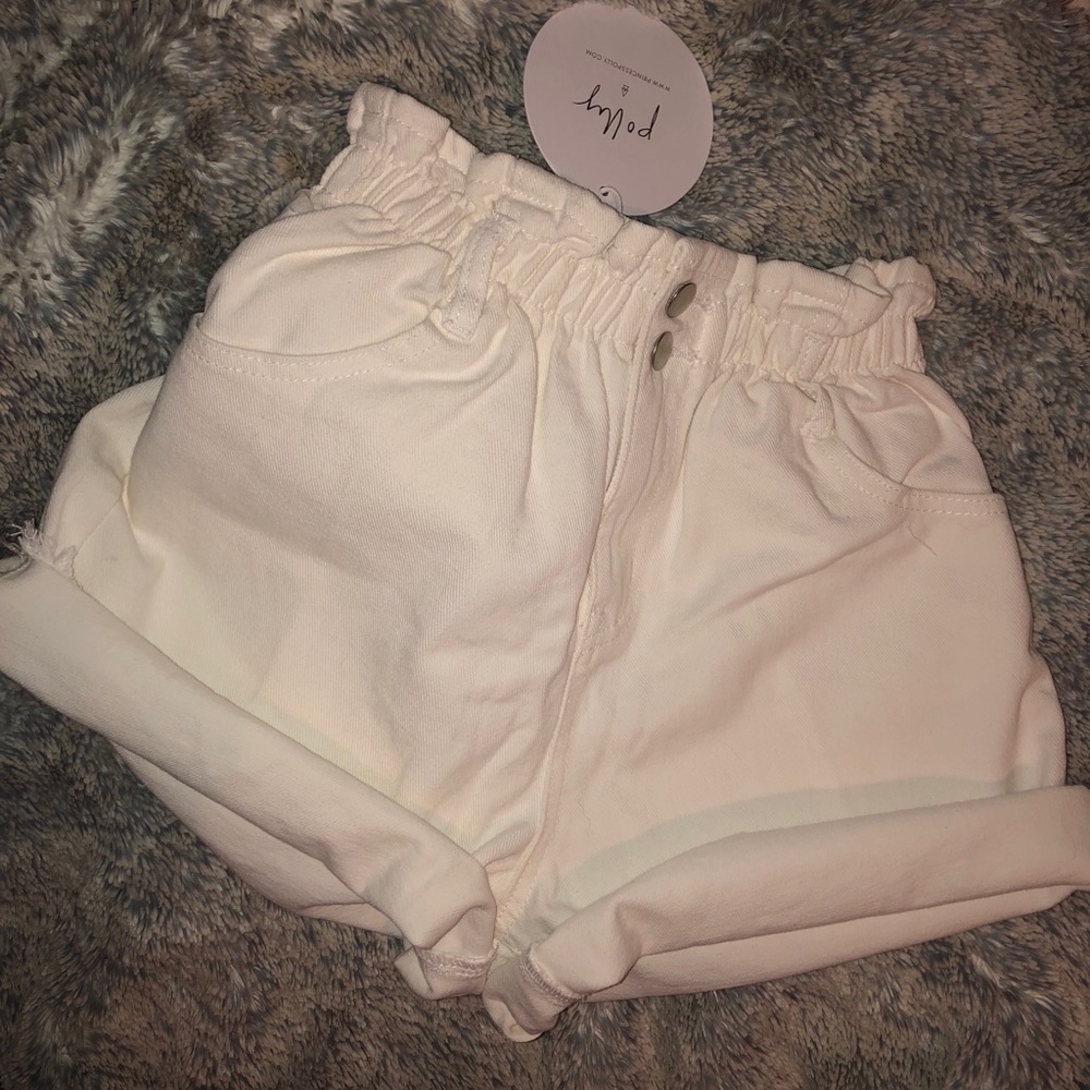 Paper bag white denim shorts